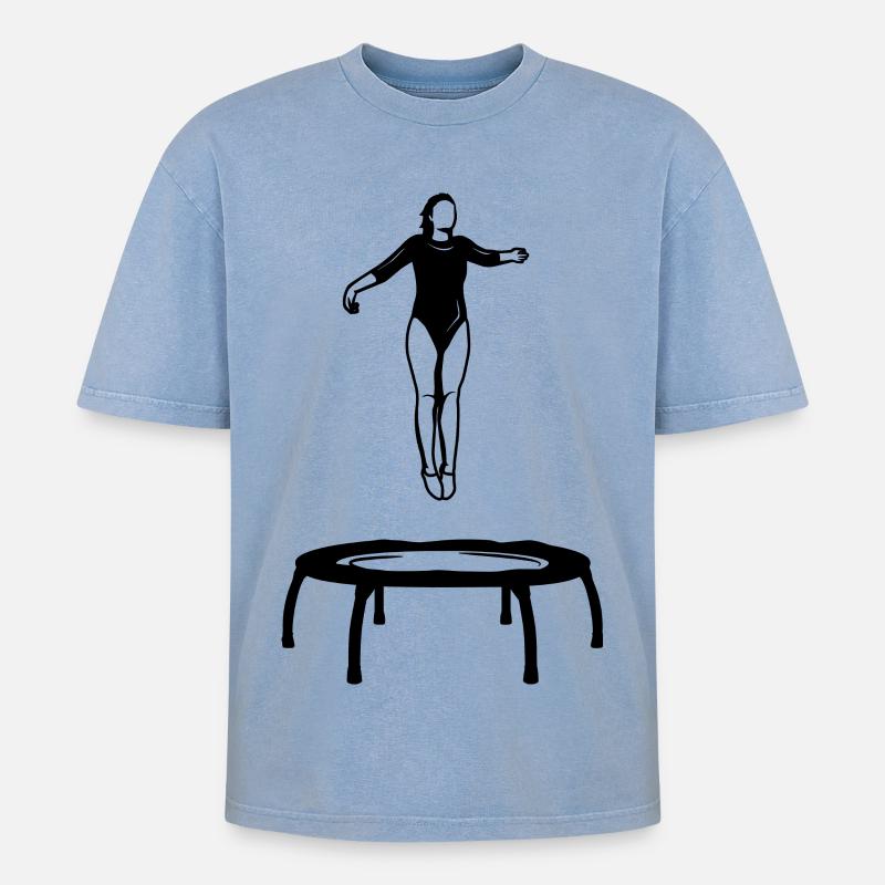 Trampolin Mädchen - Oversized Unisex Premium Acid-Washed T-Shirt - Blau Acid Wash