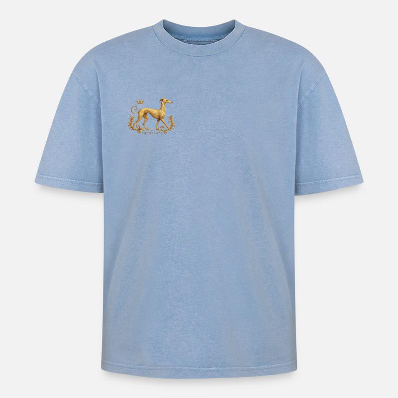 Libérez le Galgo - Broderie n°01 - T-shirt Premium unisexe oversize acid-washed - bleu délavé acide