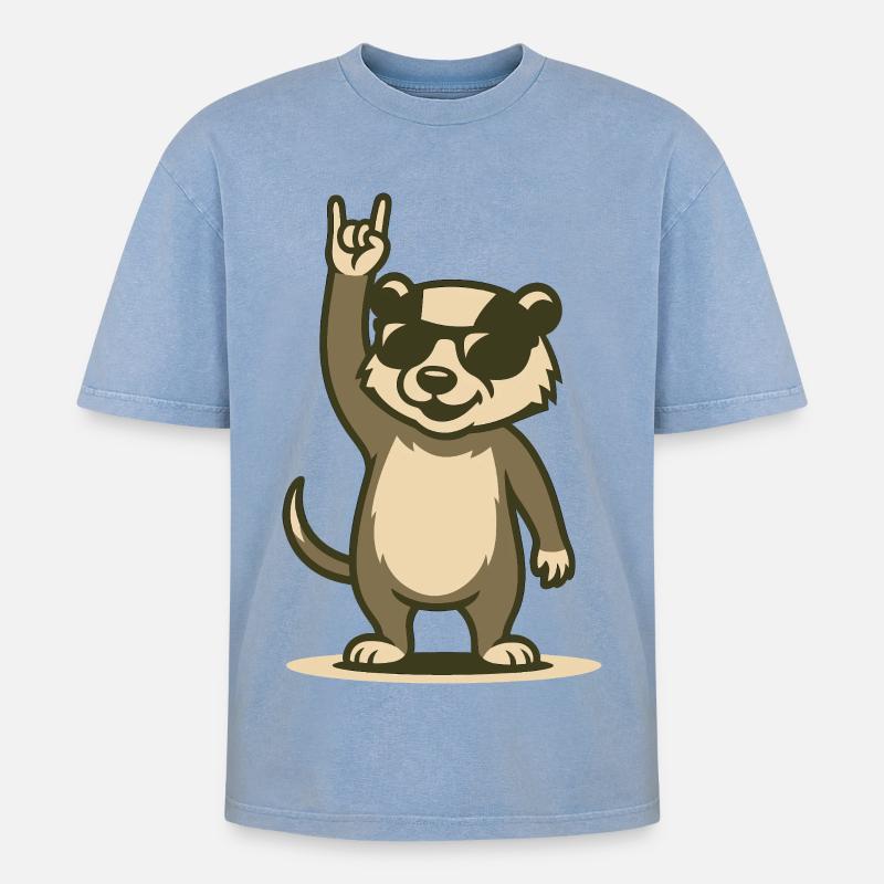 Rock’n’Roll Dachs - Oversized Unisex Premium Acid-Washed T-Shirt - Blau Acid Wash