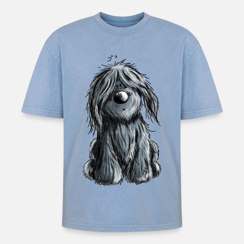 Knuffiger schwarzer Briard - Hund - Geschenk - Oversized Unisex Premium Acid-Washed T-Shirt - Blau Acid Wash