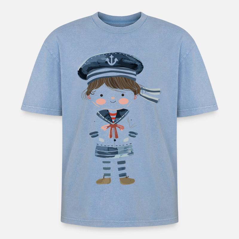 Seglerin Comic Look - Oversized Unisex Premium Acid-Washed T-Shirt - Blau Acid Wash