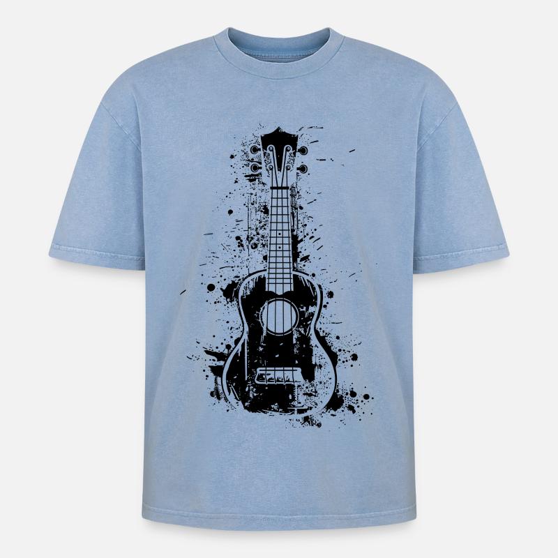 Ukulele Farbklecks - Oversized Unisex Premium Acid-Washed T-Shirt - Blau Acid Wash