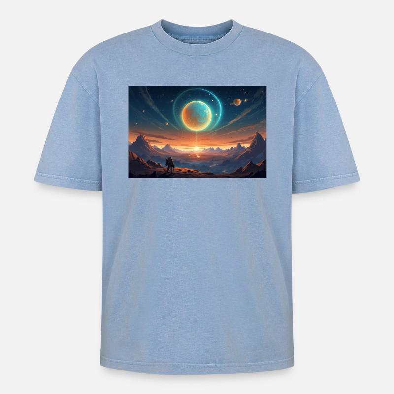 Helldivers Planet X - Oversized Unisex Premium Acid-Washed T-Shirt - Blau Acid Wash
