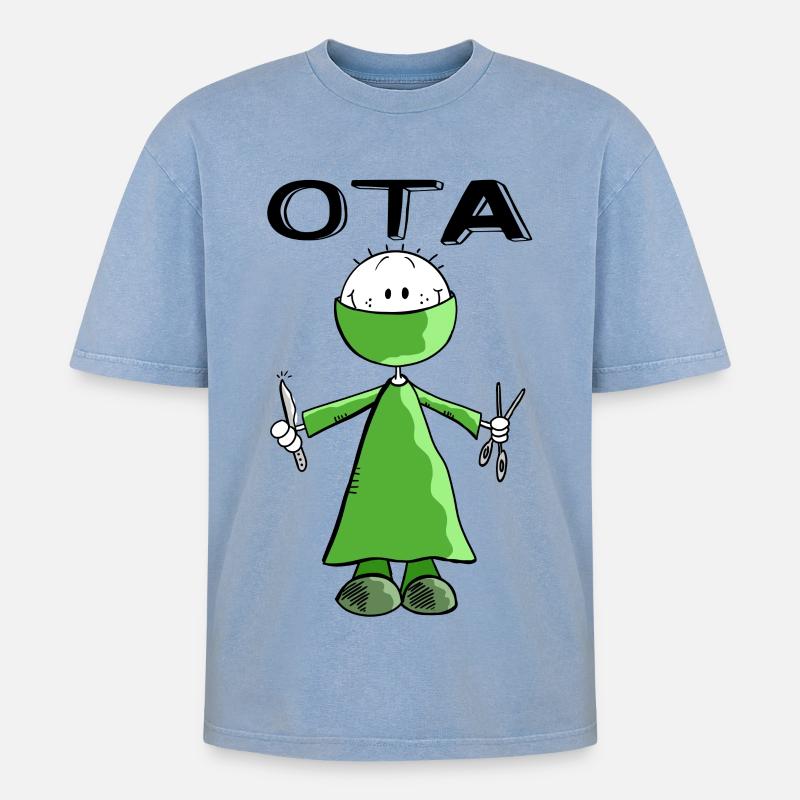 Operationstechnischer Assistent Strichmann - OTA - Oversized Unisex Premium Acid-Washed T-Shirt - Blau Acid Wash