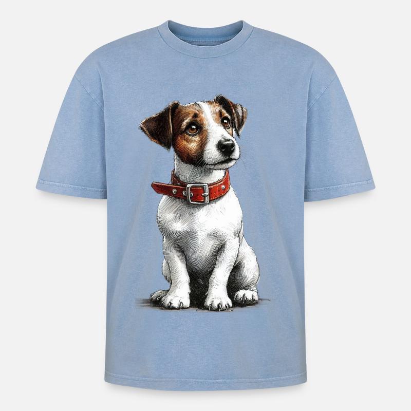 Jack Russel Terrier - T-shirt Premium unisexe oversize acid-washed - bleu délavé acide