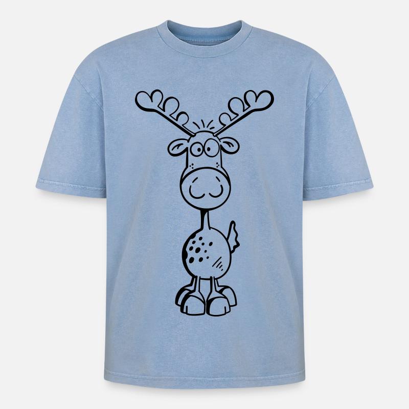Da kommt ein Elch - Oversized Unisex Premium Acid-Washed T-Shirt - Blau Acid Wash