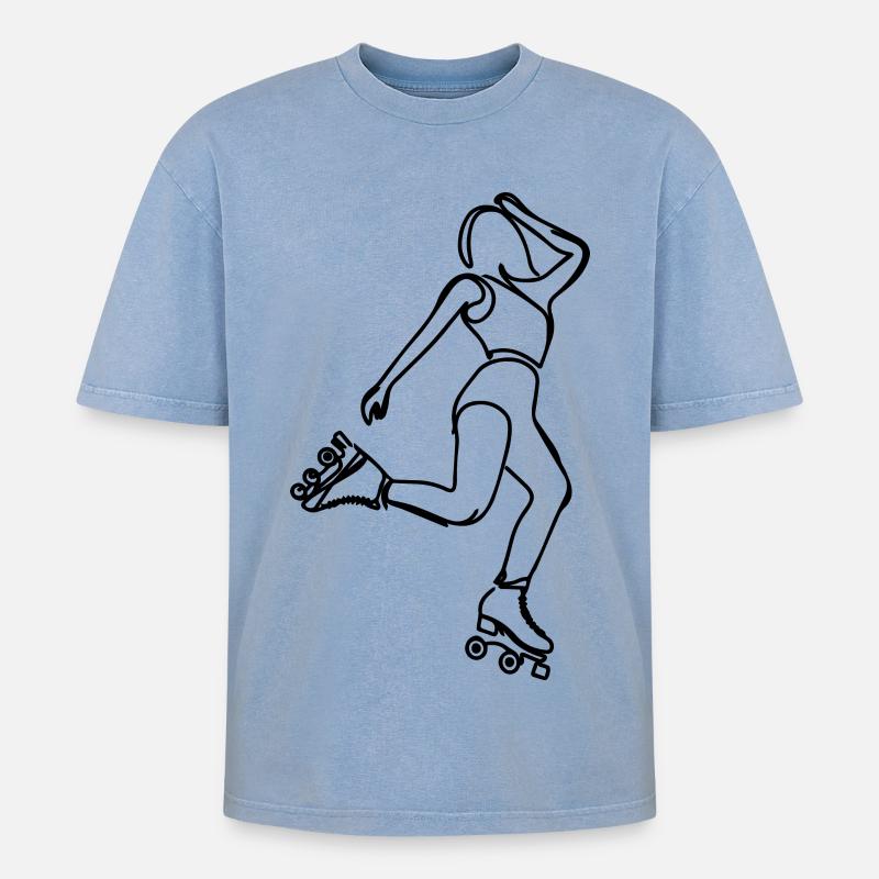Rollschuh Mädchen - Oversized Unisex Premium Acid-Washed T-Shirt - Blau Acid Wash