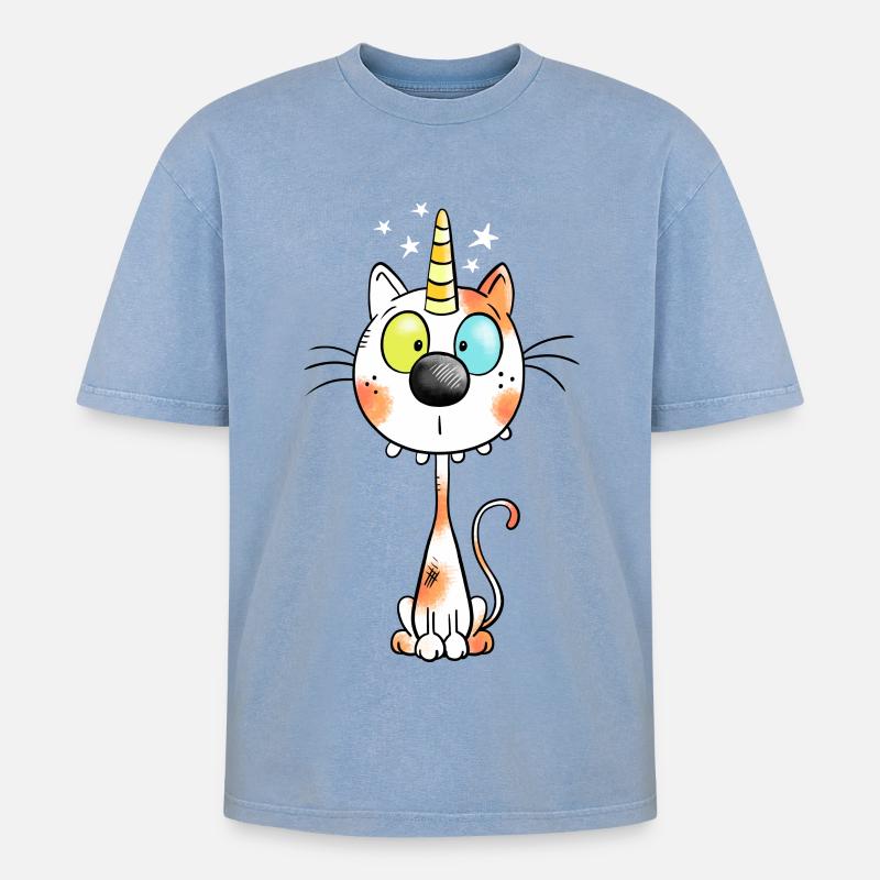 Mignon chat comique - T-shirt Premium unisexe oversize acid-washed - bleu délavé acide