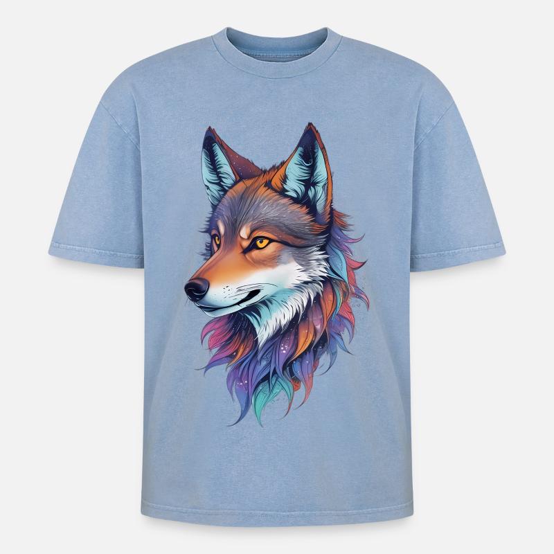 Wolf - Oversized Unisex Premium Acid-Washed T-Shirt - Blau Acid Wash