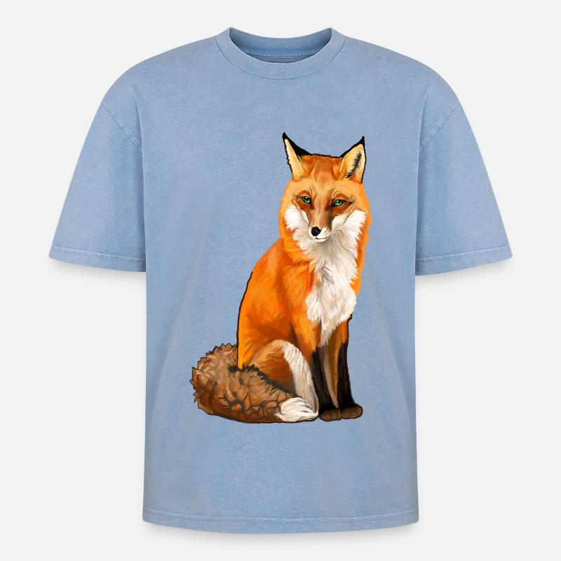 fox - Oversized Unisex Premium Acid-Washed T-Shirt - acid washed blue