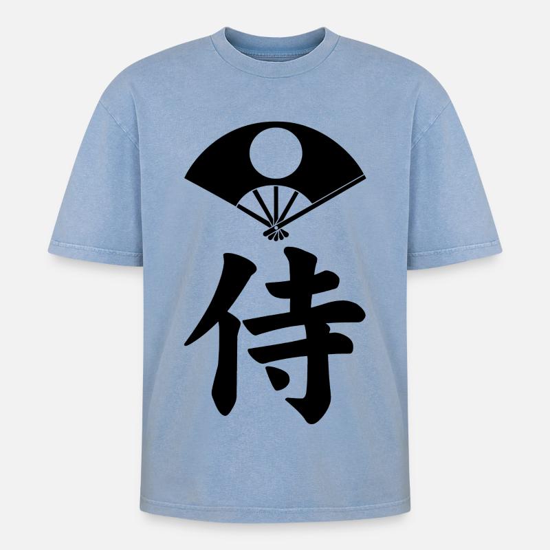 Samurai-Emblem des Satake-Clans (schwarz) - Oversized Unisex Premium Acid-Washed T-Shirt - Blau Acid Wash