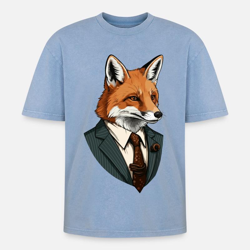 Fuchs im Anzug - Oversized Unisex Premium Acid-Washed T-Shirt - Blau Acid Wash