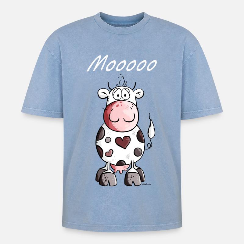 Mooo Kuh - Oversized Unisex Premium Acid-Washed T-Shirt - Blau Acid Wash