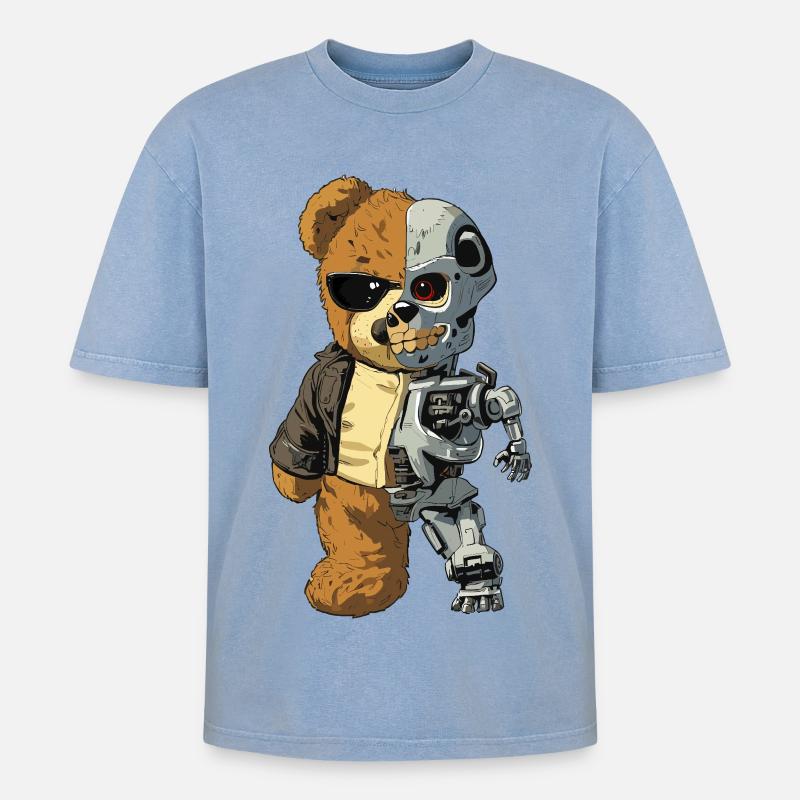 Ours Robot Cyborg - T-shirt Premium unisexe oversize acid-washed - bleu délavé acide
