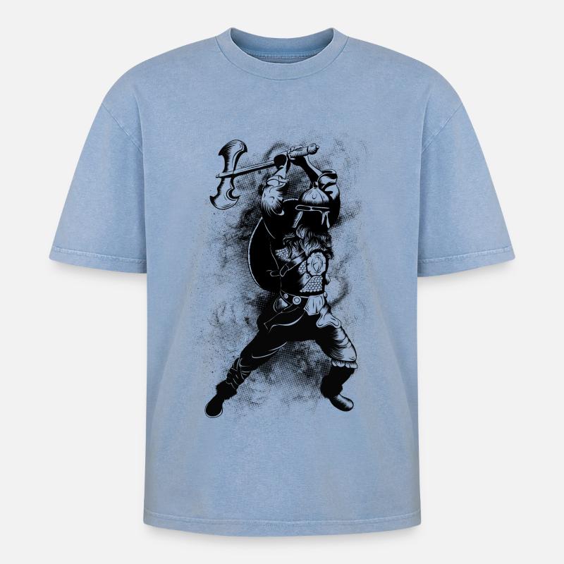 Wikinger - Oversized Unisex Premium Acid-Washed T-Shirt - Blau Acid Wash