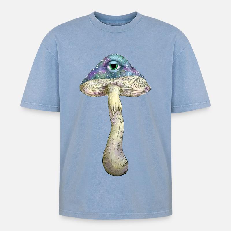 Einäugiger Regenbogenpilz - Oversized Unisex Premium Acid-Washed T-Shirt - Blau Acid Wash