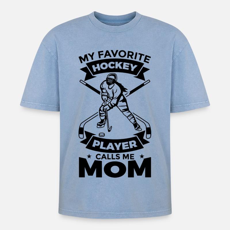 Eishockey Mutter - Oversized Unisex Premium Acid-Washed T-Shirt - Blau Acid Wash