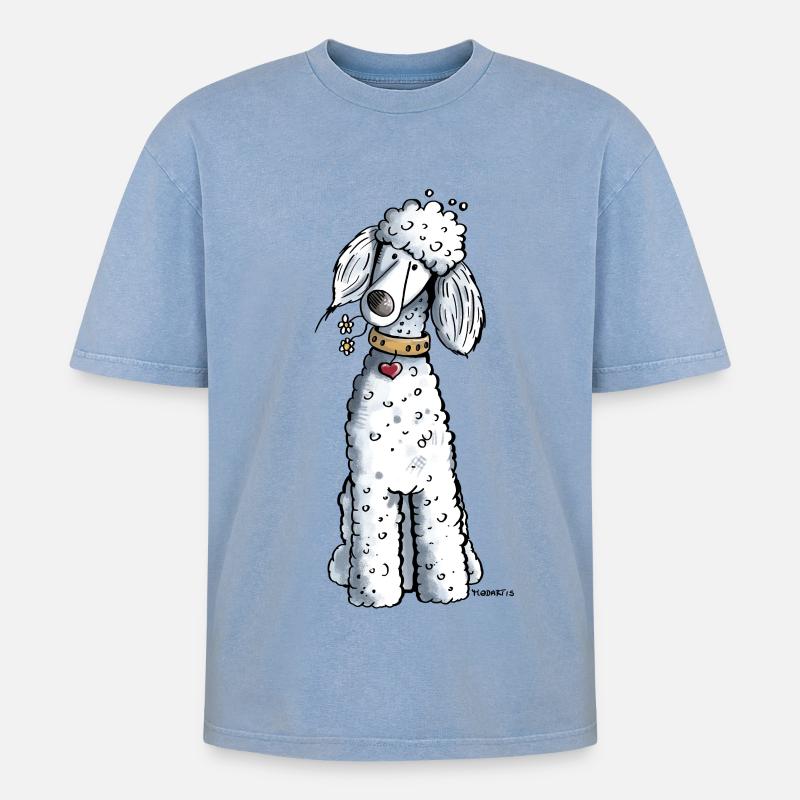 Pudel mit Blumen - Oversized Unisex Premium Acid-Washed T-Shirt - Blau Acid Wash