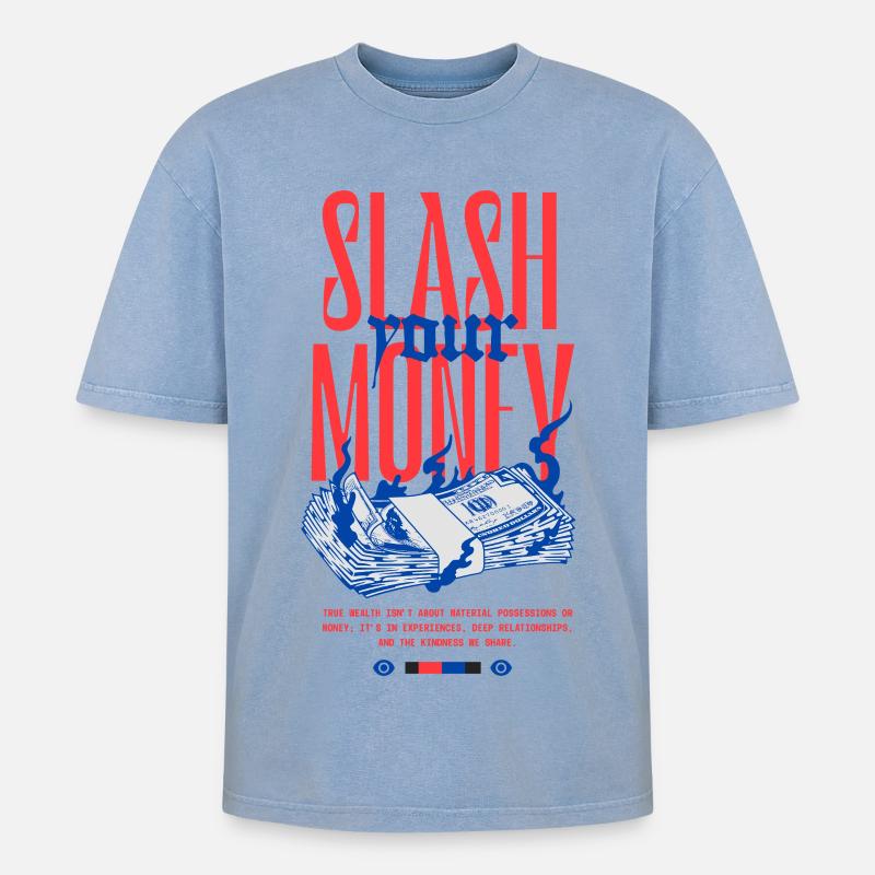Silberne Spritzer - Oversized Unisex Premium Acid-Washed T-Shirt - Blau Acid Wash