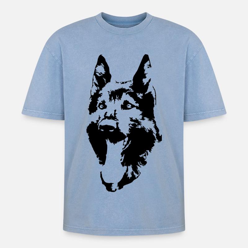 Deutscher Schäferhund Kopf - Oversized Unisex Premium Acid-Washed T-Shirt - Blau Acid Wash