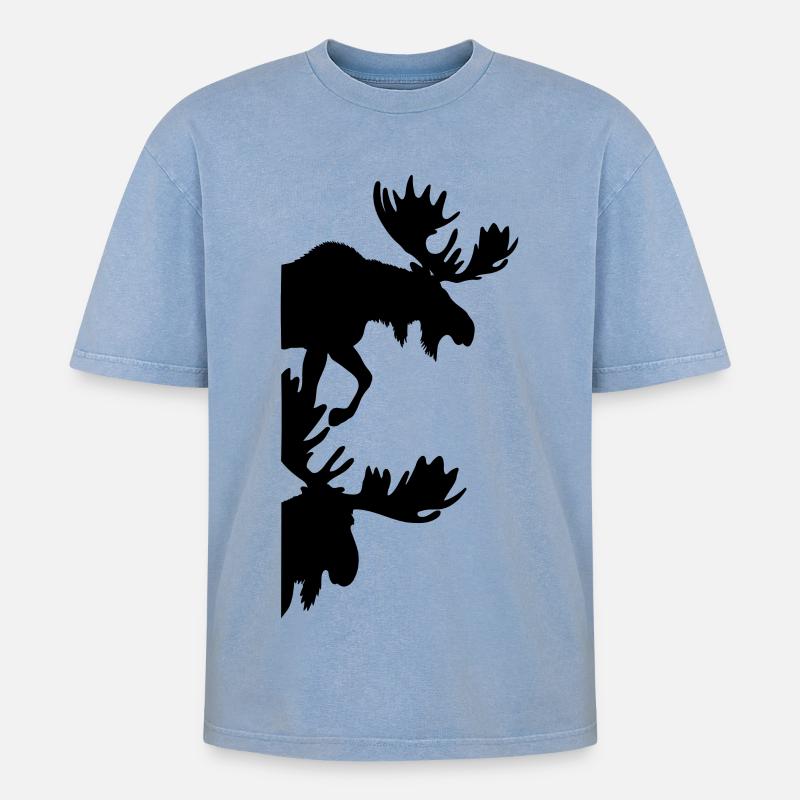 Elch Silhouetten Moose - Oversized Unisex Premium Acid-Washed T-Shirt - Blau Acid Wash