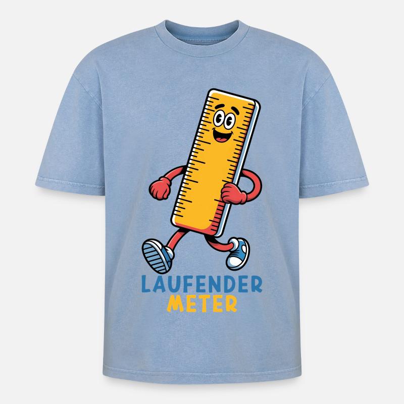 Laufender Meter - Oversized Unisex Premium Acid-Washed T-Shirt - Blau Acid Wash