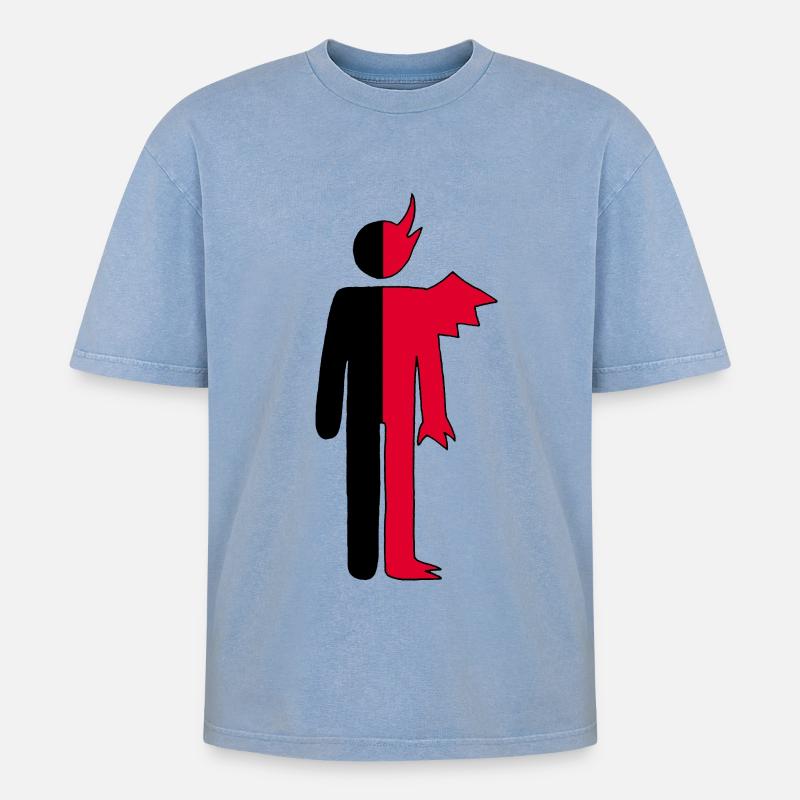 Mann oder Dämon Piktogramm - Oversized Unisex Premium Acid-Washed T-Shirt - Blau Acid Wash