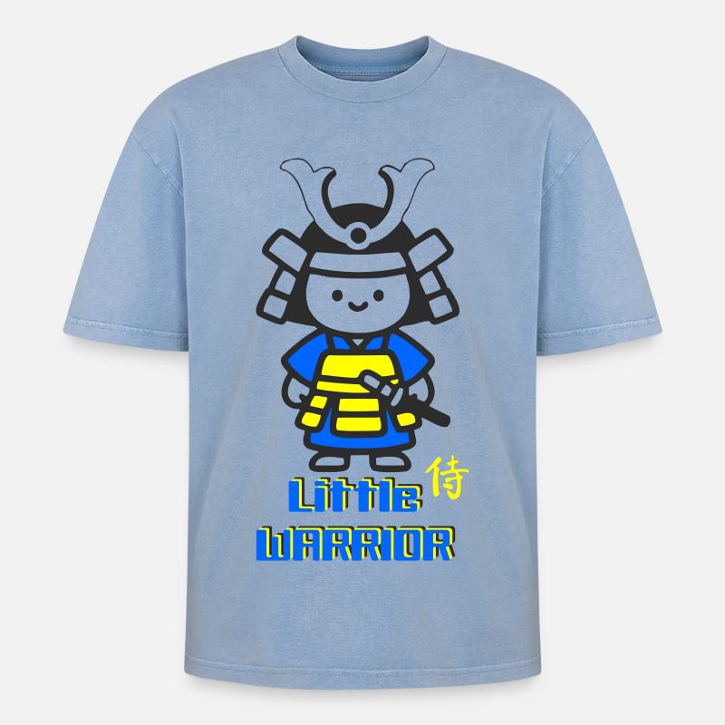 Kleiner Samurai Krieger - Oversized Unisex Premium Acid-Washed T-Shirt - Blau Acid Wash