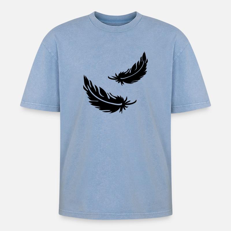 Zwei fliegende Federn - Oversized Unisex Premium Acid-Washed T-Shirt - Blau Acid Wash