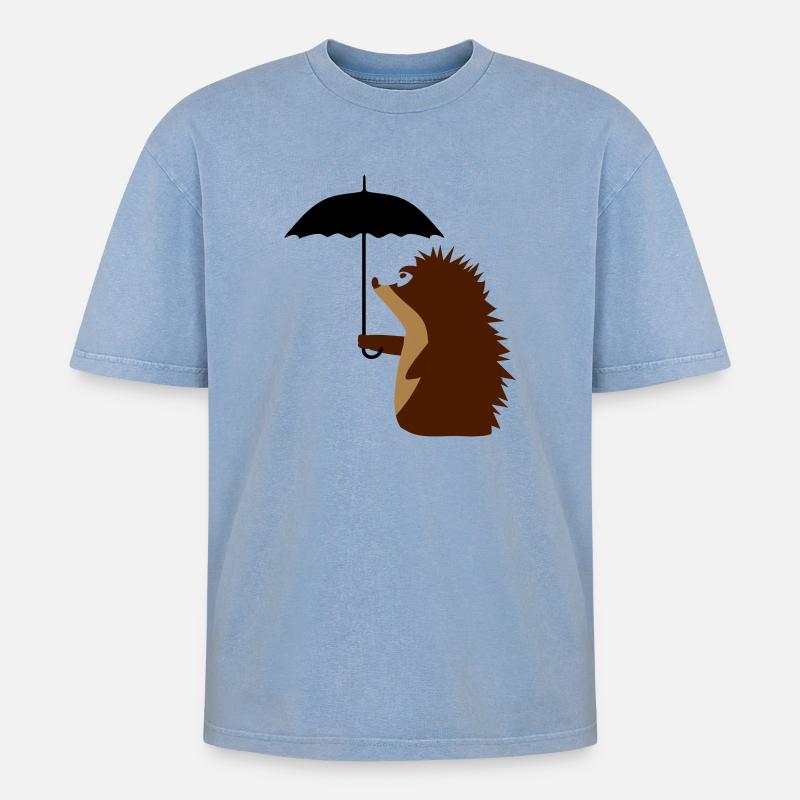 Igel mit Schirm - Oversized Unisex Premium Acid-Washed T-Shirt - Blau Acid Wash