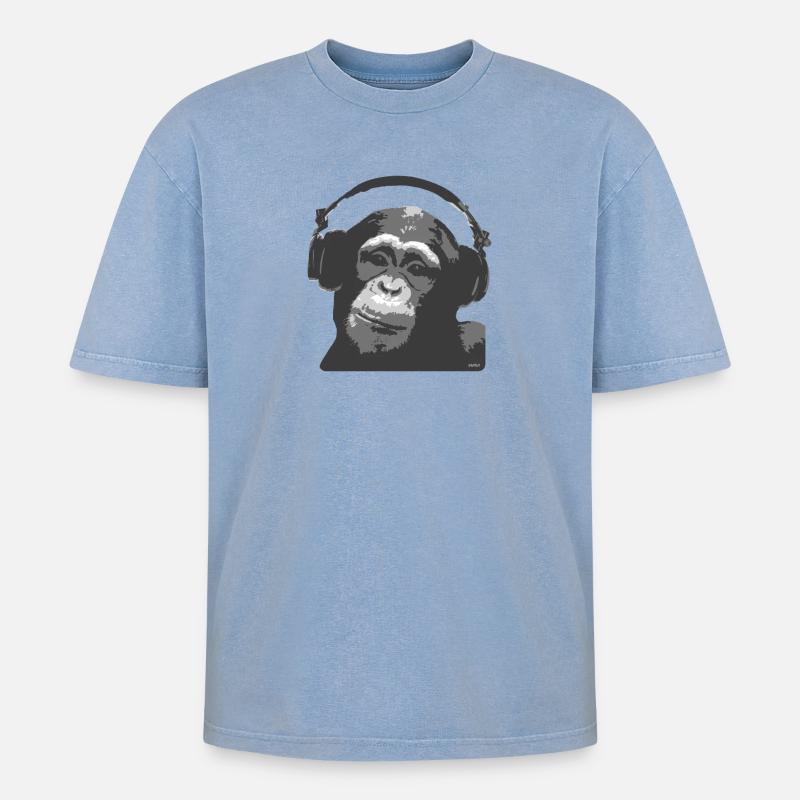 DJ MONKEY  - Oversized Unisex Premium Acid-Washed T-Shirt - Blau Acid Wash