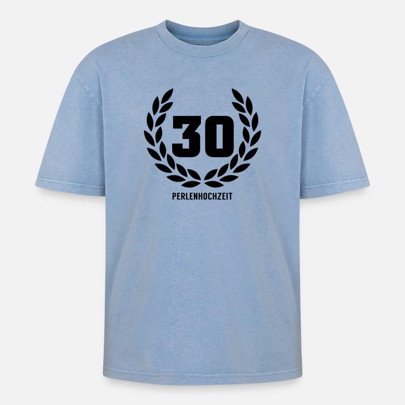 30 Perlenhochzeit - Oversized Unisex Premium Acid-Washed T-Shirt - Blau Acid Wash