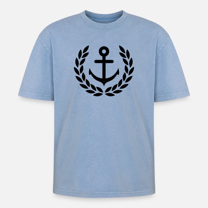 Anker mit Lorbeerkranz - Oversized Unisex Premium Acid-Washed T-Shirt - Blau Acid Wash