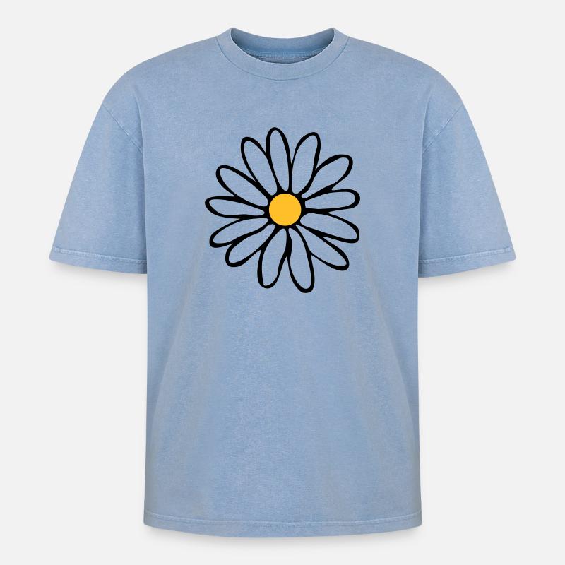 Margeriten - Oversized Unisex Premium Acid-Washed T-Shirt - Blau Acid Wash
