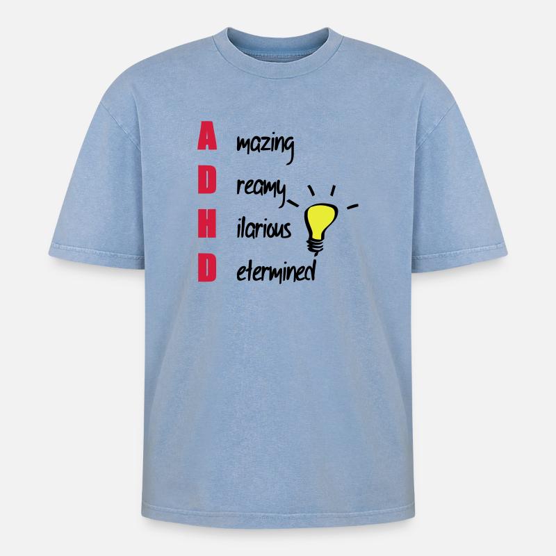 ADHD - Oversized Unisex Premium Acid-Washed T-Shirt - acid washed blue