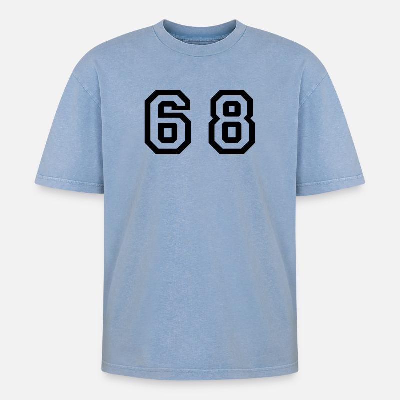 Number - 68 - Sixty Eight - Oversized Unisex Premium Acid-Washed T-Shirt - Blau Acid Wash