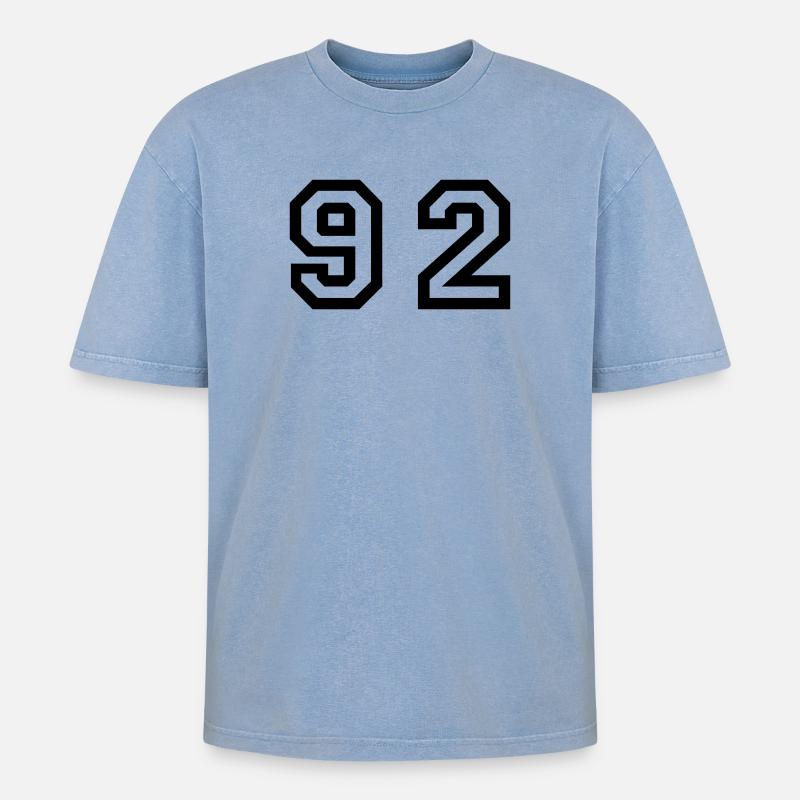 Number - 92 - Ninety Zwei - Oversized Unisex Premium Acid-Washed T-Shirt - Blau Acid Wash