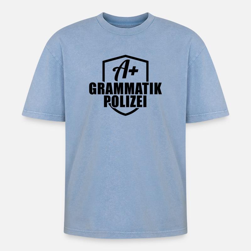 Grammatik Polizei - Oversized Unisex Premium Acid-Washed T-Shirt - Blau Acid Wash