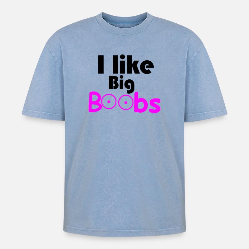 Große Brüste - Oversized Unisex Premium Acid-Washed T-Shirt - Blau Acid Wash