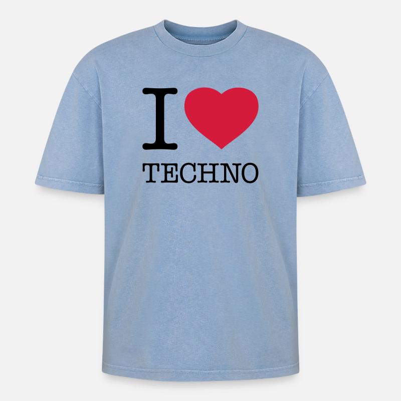 J’ADORE LA TECHNO - T-shirt Premium unisexe oversize acid-washed - bleu délavé acide