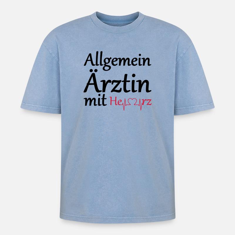Allgemeinärztin mit Herz Geschenk - Oversized Unisex Premium Acid-Washed T-Shirt - Blau Acid Wash