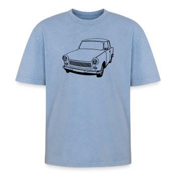  , Ostalgie , DDR Kult , Oldtimer (25) - Oversized Unisex Premium Acid-Washed T-Shirt - Blau Acid Wash - Vorne - AI Model Female 172 dark (172cm) & AI Model Male 185 dark (185cm)