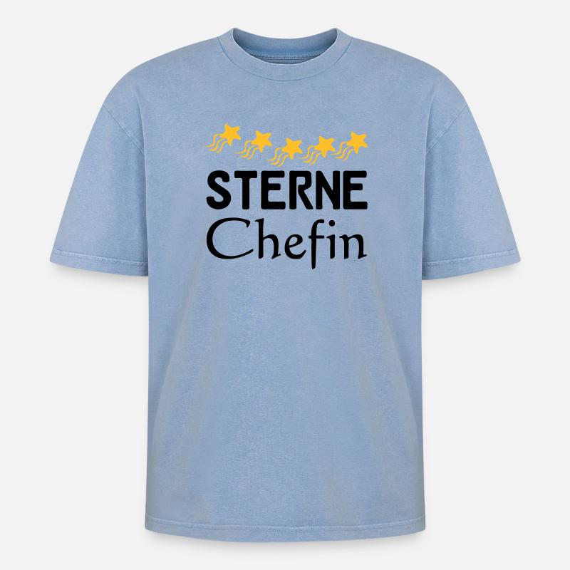 Sterne Chefin Geschenk - Oversized Unisex Premium Acid-Washed T-Shirt - Blau Acid Wash