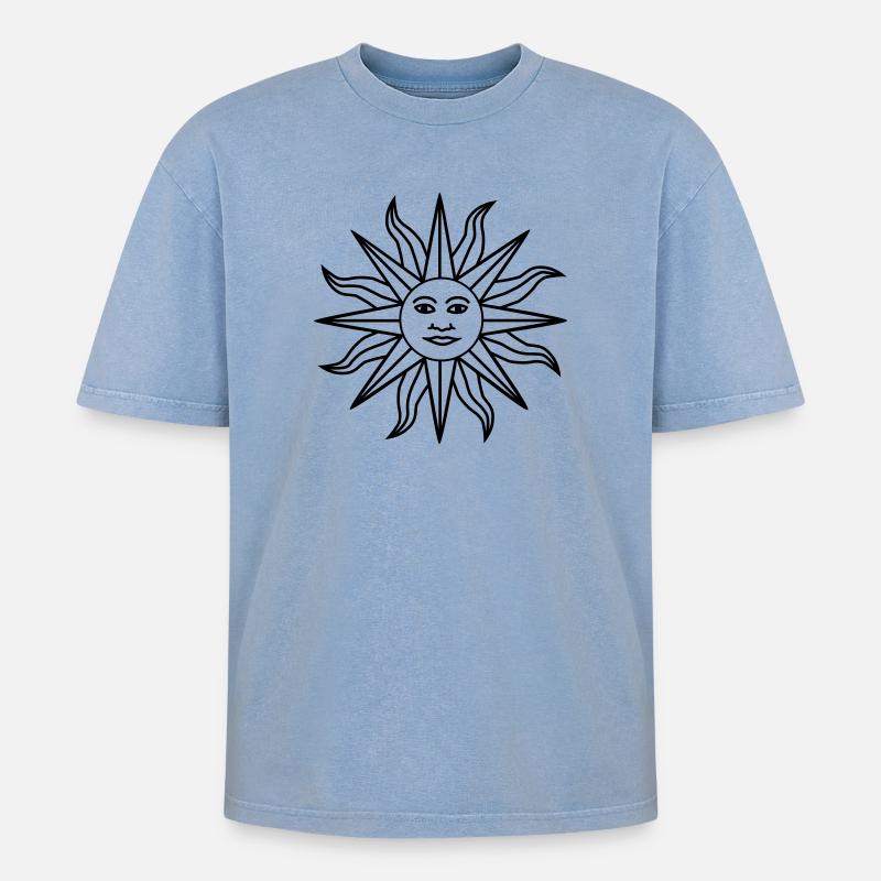 Sonne Gesicht - Oversized Unisex Premium Acid-Washed T-Shirt - Blau Acid Wash