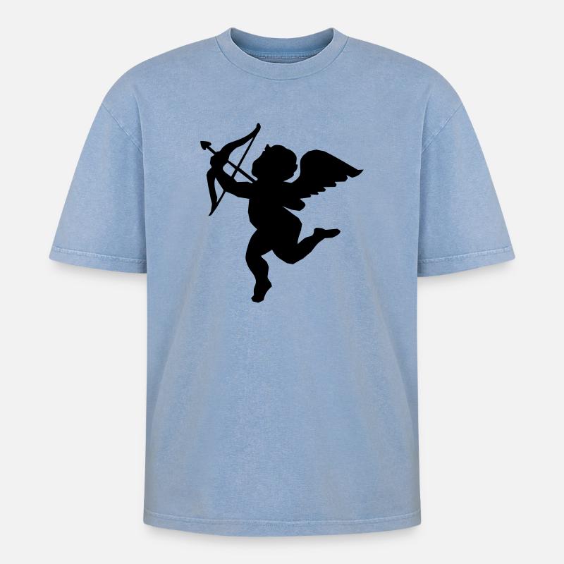 Engel mit Pfeil und Bogen - Oversized Unisex Premium Acid-Washed T-Shirt - Blau Acid Wash