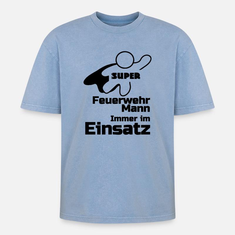 Super Feuerwehrmann Geschenk - Oversized Unisex Premium Acid-Washed T-Shirt - Blau Acid Wash