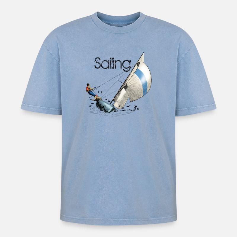 Sailing - Oversized Unisex Premium Acid-Washed T-Shirt - Blau Acid Wash
