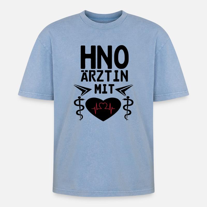 HNO Ärztin mit Herz Geschenk - Oversized Unisex Premium Acid-Washed T-Shirt - Blau Acid Wash