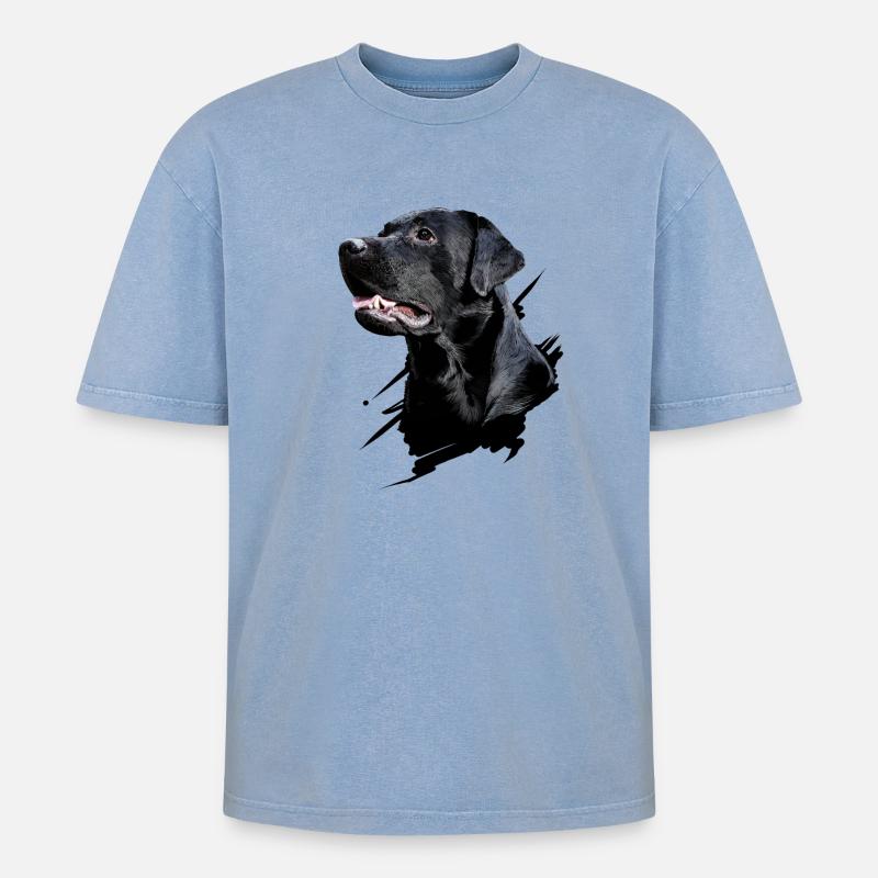 Labrador - Oversized Unisex Premium Acid-Washed T-Shirt - Blau Acid Wash