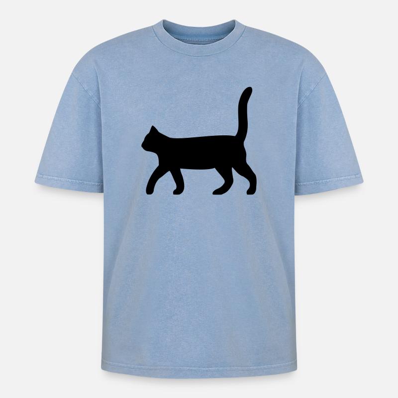 schwarze Katze - Oversized Unisex Premium Acid-Washed T-Shirt - Blau Acid Wash